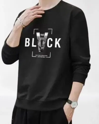 Round Neck Printed T-Shirt for Men (Black, M)
