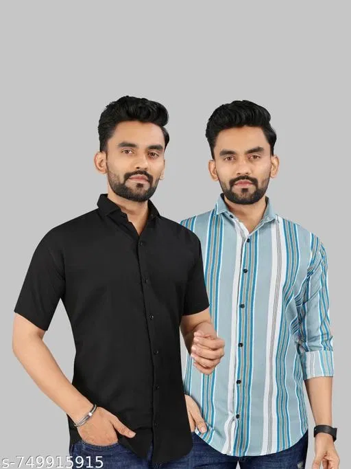 Casual Shirts for Men, Pack of 2 (Black, L)
