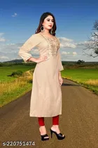 Silk Blend Embroidered Kurti for Women 