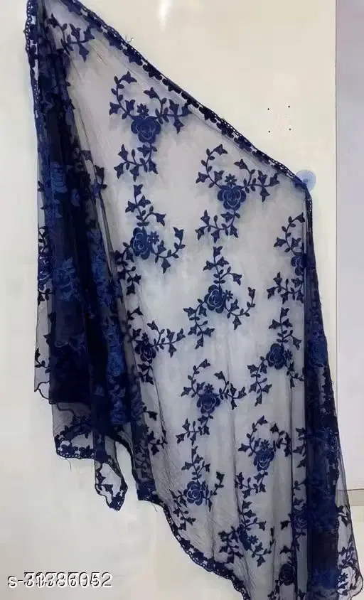 Net Self Design Dupatta for Women, Navy (2.5 m)