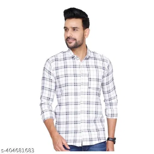 Cotton Blend Checked Shirt for Men, White (L) Pack of 1