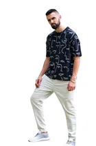 Round Neck Printed T-Shirt for Men (Navy Blue, M)