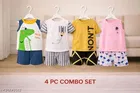 Hosiery Cotton Printed Clothing Set for Kids, Multicolor, Pack of 4 
