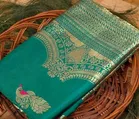 Litchi Silk Zari Woven Saree for Women, Teal 