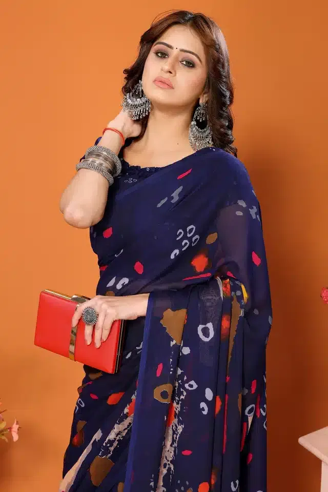 Georgette Printed Saree for Women (Purple, 6 m)