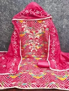 Chanderi Cotton Embroidered Unstitched Suit Fabric, Pink