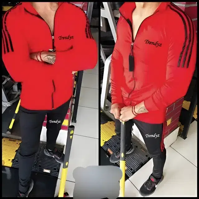 Full Sleeves Track Suit for Men (Red & Black, XL)