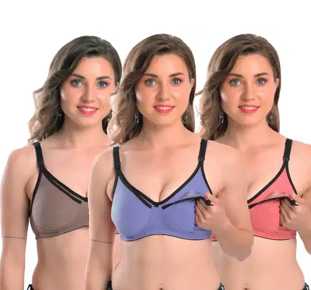 Non Padded Maternity Bra for Women (Pack of 3) (Multicolor, 30B)