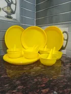 Combo of Dinner Full Plates (27 cm) with Bowls (300 ml) & Soup Spoons (Yellow, Set of 6)