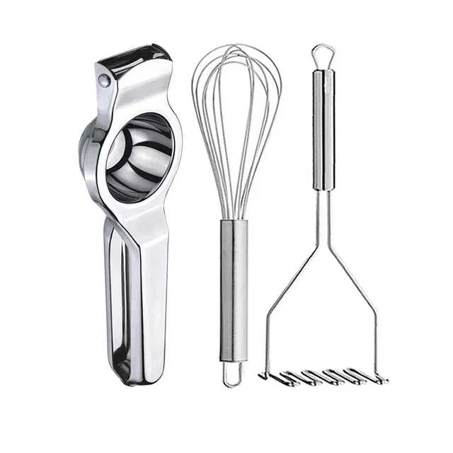 Oc9 Stainless Steel Lemon Squeezer & Egg Whisk & Potato Masher Kitchen Tool Set (O-48)