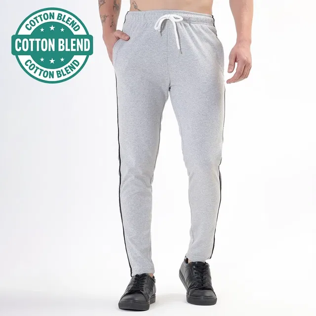 Cotton Blend Regular Fit Track Pants for Men (Grey, XL)
