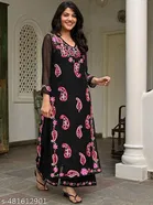 Georgette Printed Kurta & Paint Set For Womens, Black 