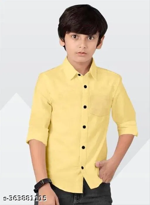 Solid Cotton Blend Long Sleeve Spread Collar Shirt for Boys (Yellow, 8-9 Years)