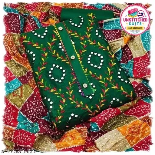Cotton Unstitched Suits for Women (Green, Free Size)