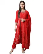 Rayon Slub Embroidered Kurta Set for Women 