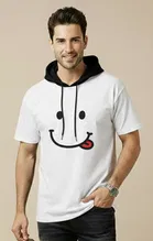 Polyester Printed T-shirt for Men, White 