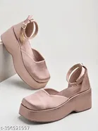 [76] Solid Synthetic Platform Sandals for Women 