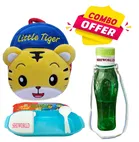 Combo of Fabric School Bag, Water Bottle with Lunch Box for Kids 