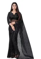 Net Solid Saree for Women 