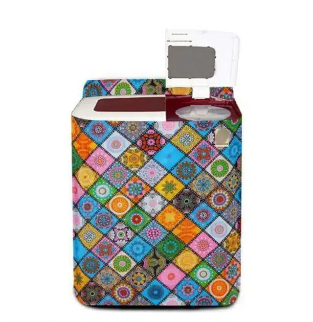 Knit Printed Semi Automatic Washing Machine Cover (Multicolor)