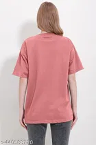 Cotton Blend Printed T-shirt for Women, Pink 