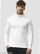 Cotton Blend Full Sleeves High Neck Thermal T-Shirt for Men (White, M)