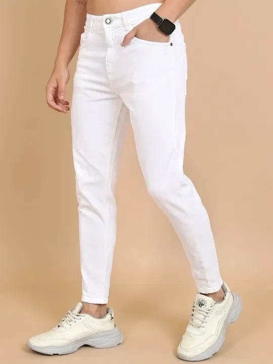 Cotton Blend Slim fit Jeans for Men (White, 28)