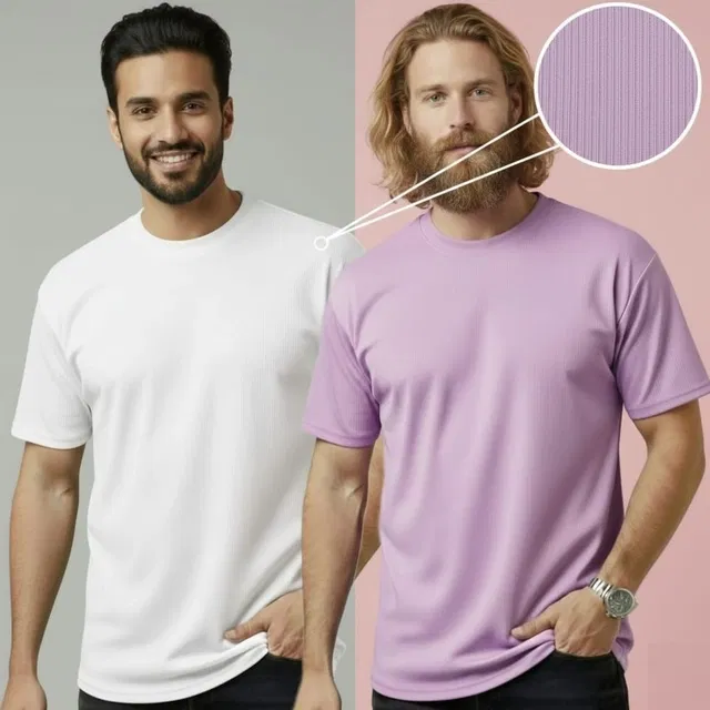 Polyester Round Neck T-shirt for Men, Multicolour, Pack of 2 (XL)