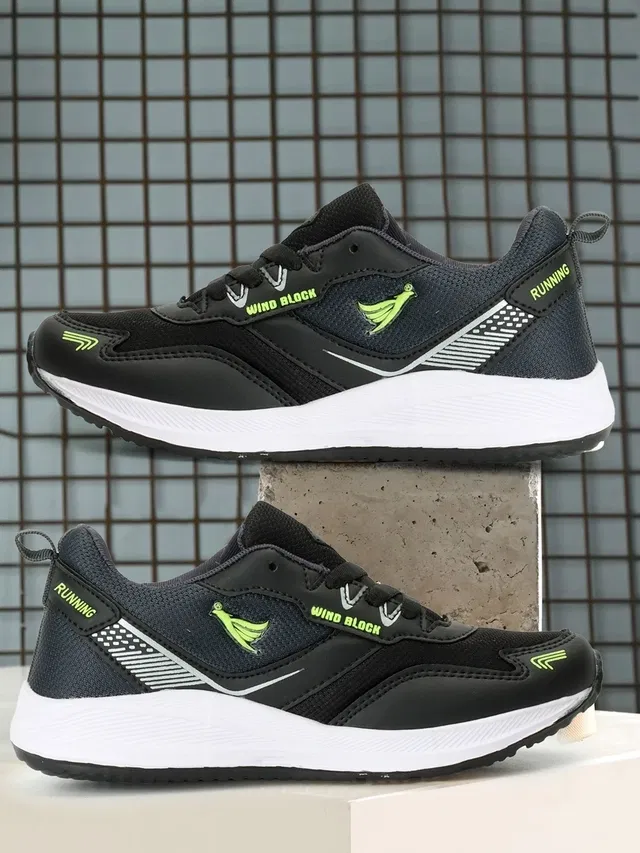 Blacktown Sports Shoes for Men (Black & Green, 8)
