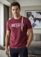 Cotton Lycra Printed T-Shirt for Men, Maroon 