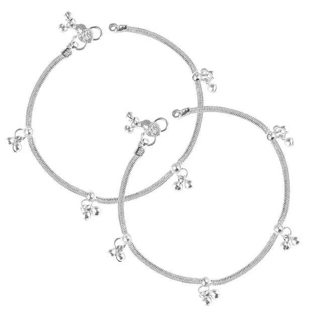 Traditional Brass Women Anklets (Silver) (VFJ-105)