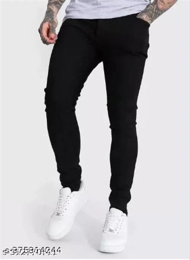 Denim Slim Fit Jeans for Men (Black, 30)