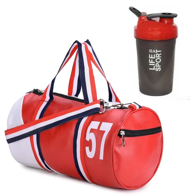 Polyester Printed Gym Bag with Shaker Bottle (400 ml) for Men & Women (Multicolor, Set of 1)