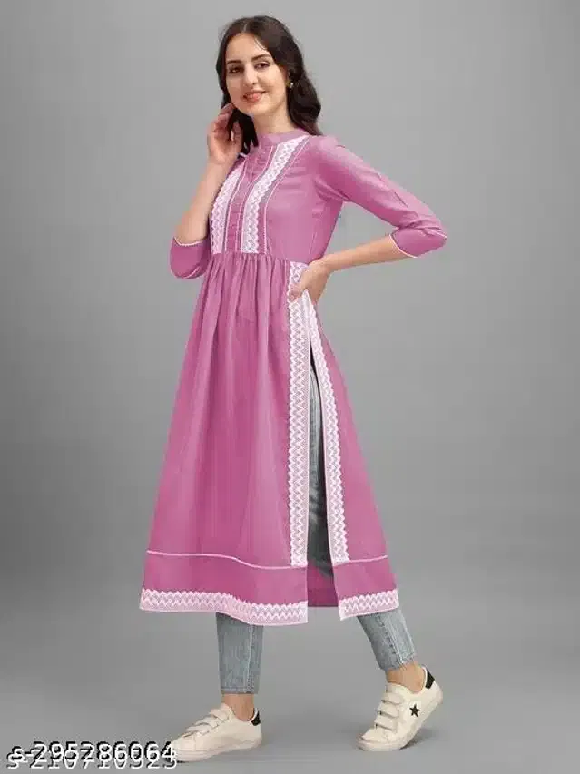 Naira Cut Rayon Embellished Kurti for Women (Light Purple, M)