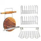 2 Pcs Stainless Steel Plate Stand & Utensil Holder with Chakla Belan Stand 