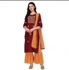 Women Cotton Rayon Embroidered Kurta And Sharara Set 