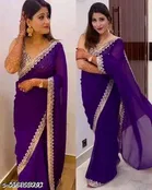 Georgette Solid Saree For Women, Purple