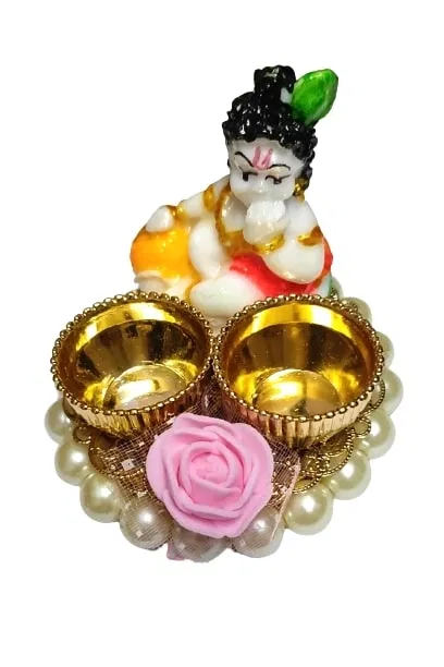 Metal Decoretive Pooja Thali, Multicolour Pack of 1