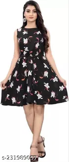 Crepe Printed Flared Dress for Women 