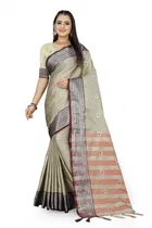 शारदा क्रिएशन कॉटन एम्बेलिशड साड़ी विद ब्लाउज 