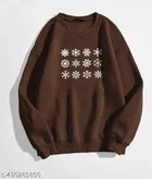 Cotton Printed Sweatshirt for Women (Brown, S)