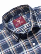 Cotton Blend Checkered Shirt for Men, Navy Blue 
