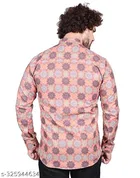 Cotton Blend Printed Short Kurta for Men, Pink 