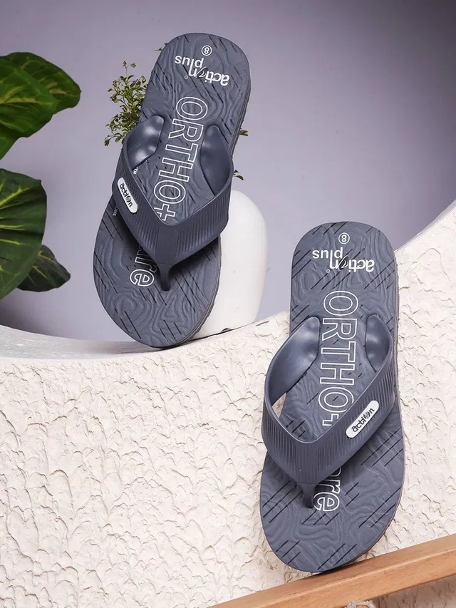 action Casual Flip Flops for Men (Grey, 8)