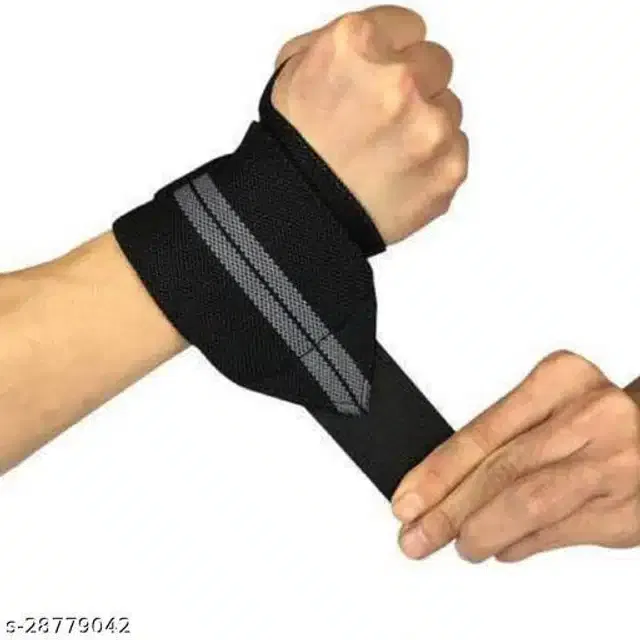 Wrist Support Bands (Black & Grey, Free Size) (Set of 1)