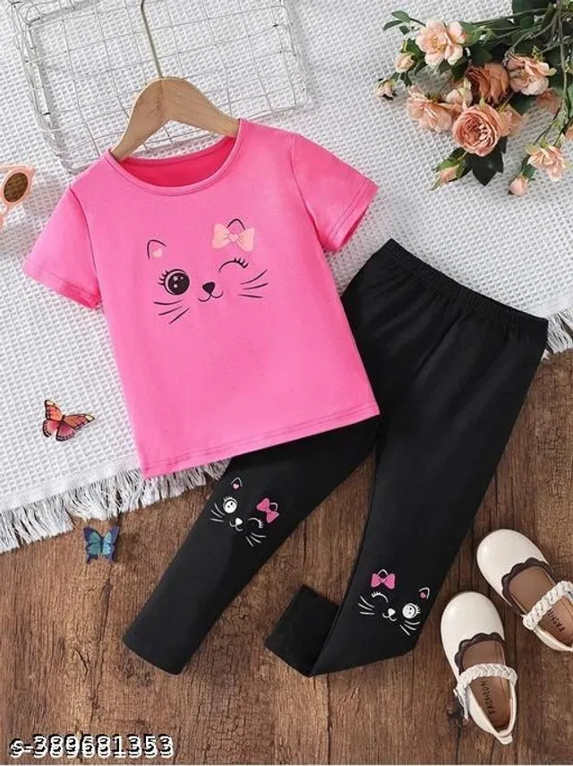 Cotton Blend Clothing Set for Girls (Multicolor, 9-10 Years)
