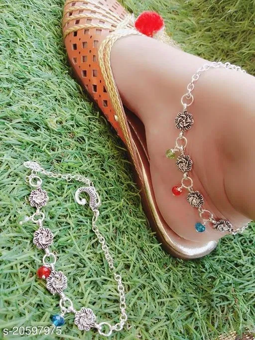 Anklet Silver Free Size Anklets & Toe Rings for Women, Pack of 2