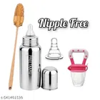 Silicone Baby Steel Feeding Bottle 250 Ml, Bottle Cleaning Brush,Pack Of 4