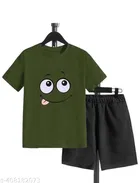 Cotton Blend Printed Clothing Set for Boys, Olive 