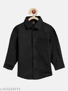 Solid Cotton Blend Spread Collar Shirt for Boys 
